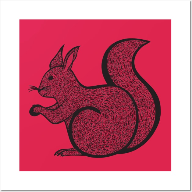 Red Squirrel - hand drawn forest animal design Wall Art by Green Paladin